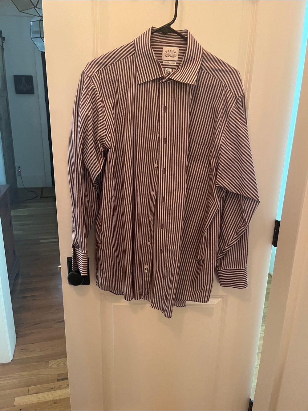 Eagle Shirtmakers Men’s Burgundy and White Striped Dress Shirt